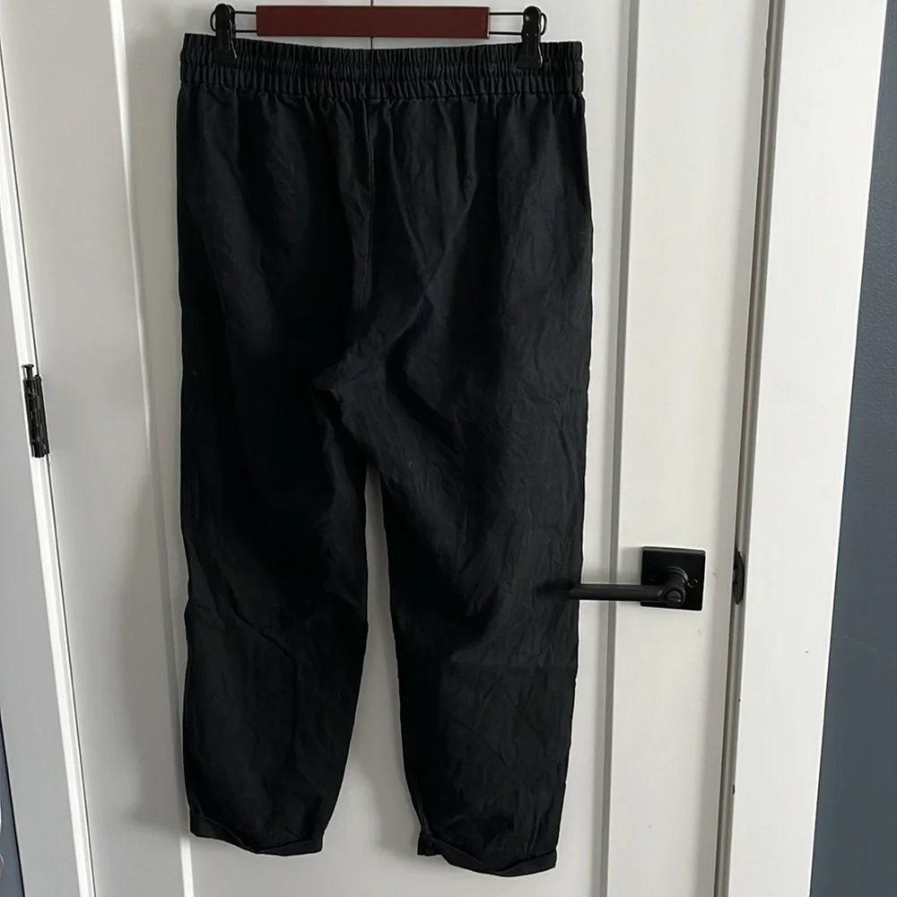 J Crew Linen Pull On Pants Black Size 10